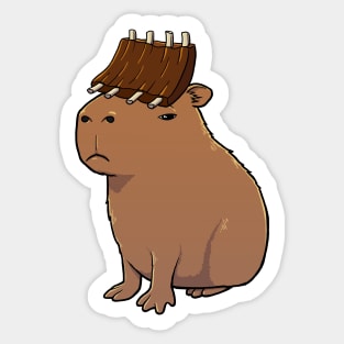 Capybara with Barbecue Ribs on its head Sticker